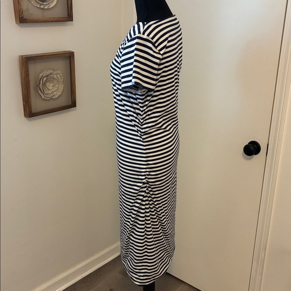 Boden Ruched Detail Striped Blue White Nautical Shirt Sleeve Dress Size 12 - Picture 4 of 7